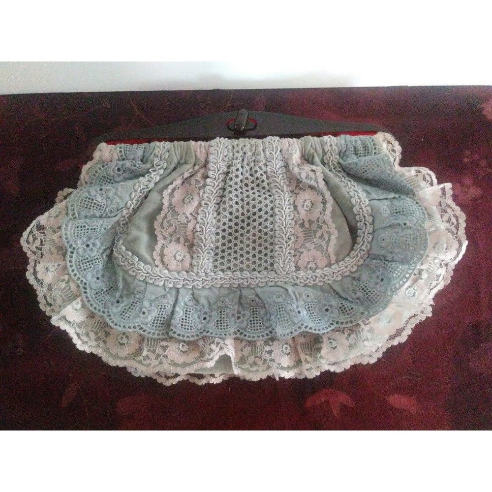 Art Deco Blue Ruffled Bakelite Handled Purse